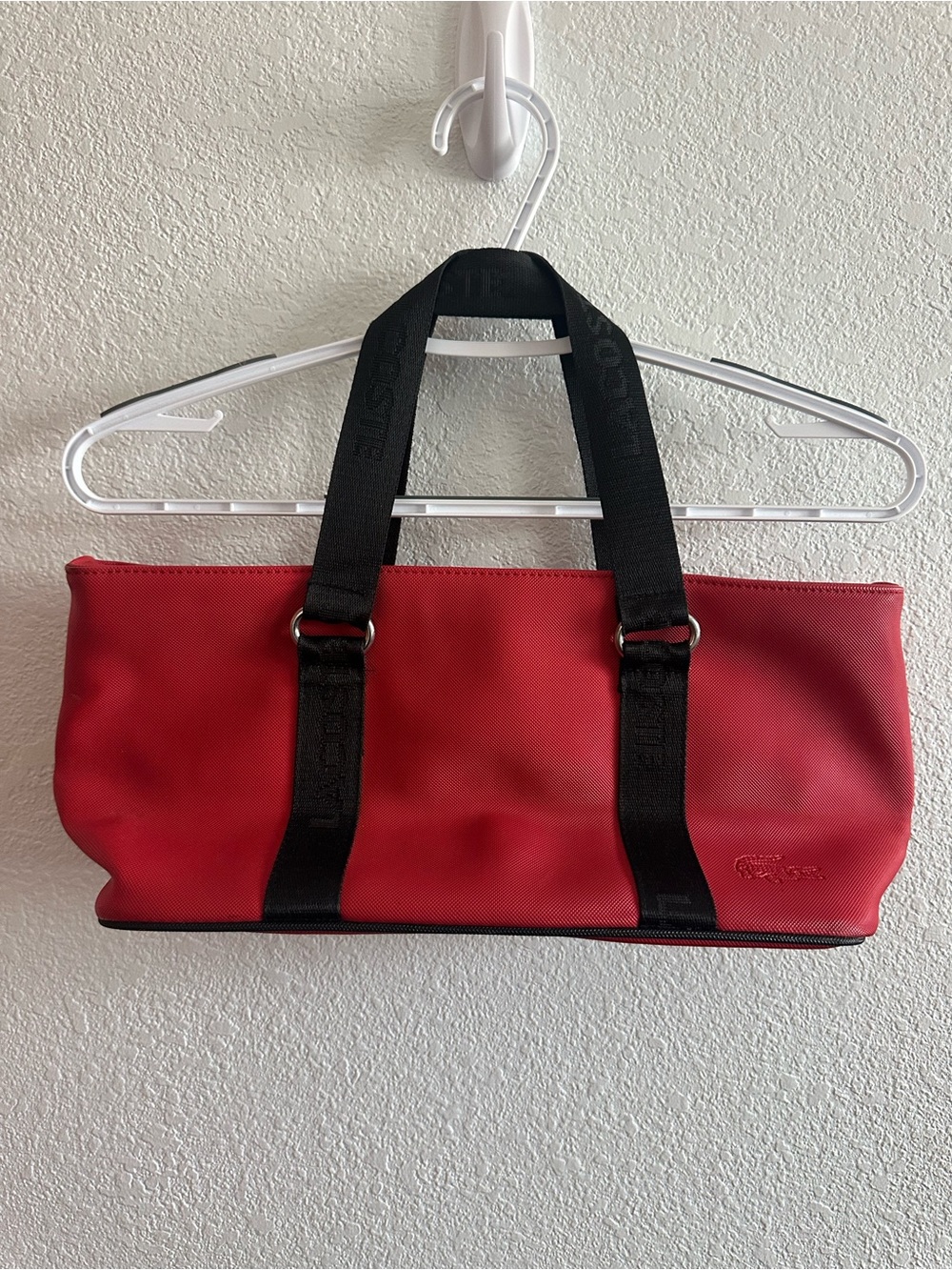 Red Canvas  Bag with Black Webbing Handles